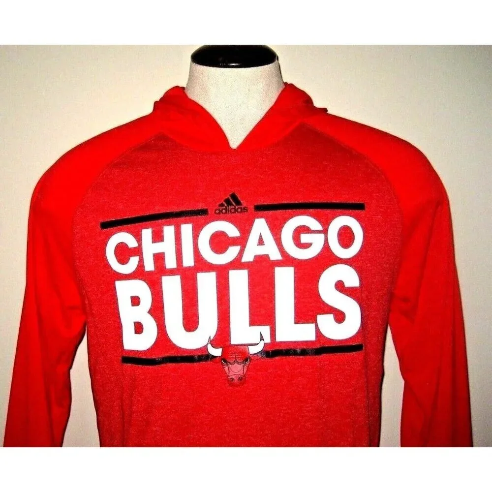 Adidas Men's NBA Chicago Bulls LS Clima-Lite Hoodie Shirt Red Black Size Small